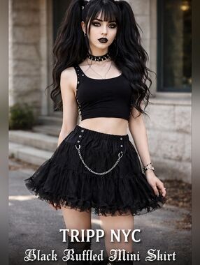 Tripp NYC Black Mini Skirt with Chain Accent